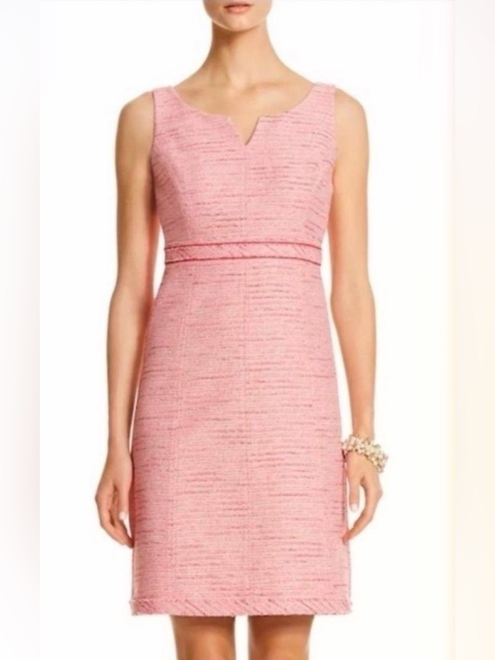 Sleeveless Pink Tweed Notch-Neck Mini Dress
